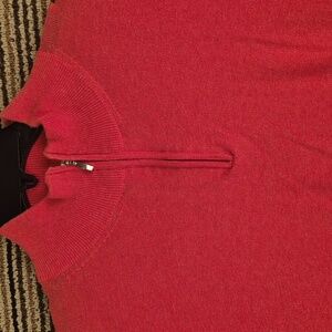 PAUL‎ STUART Italy Pink Weave Cotton Mens Large Half Zip Pullover Sweater